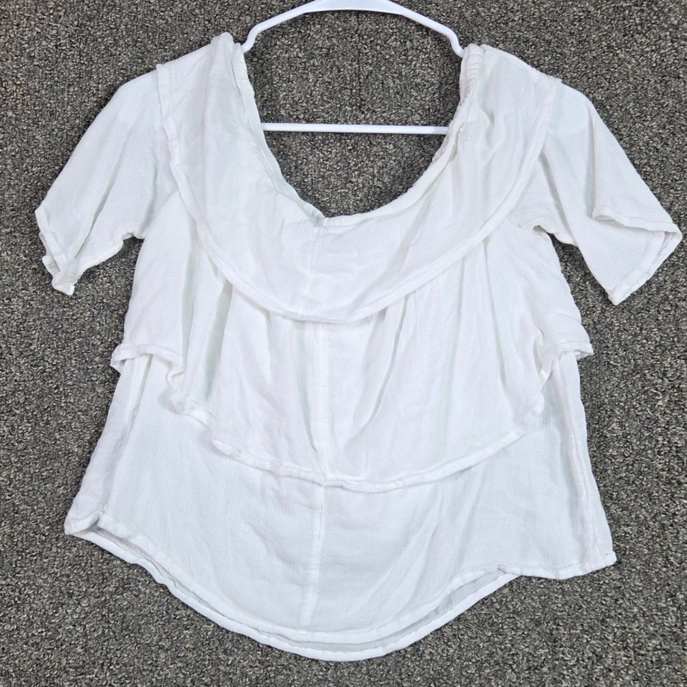 B.O.G.‎ Collective Blouse Women Medium White Ruffle Off Shoulder Rayon Gauze Top